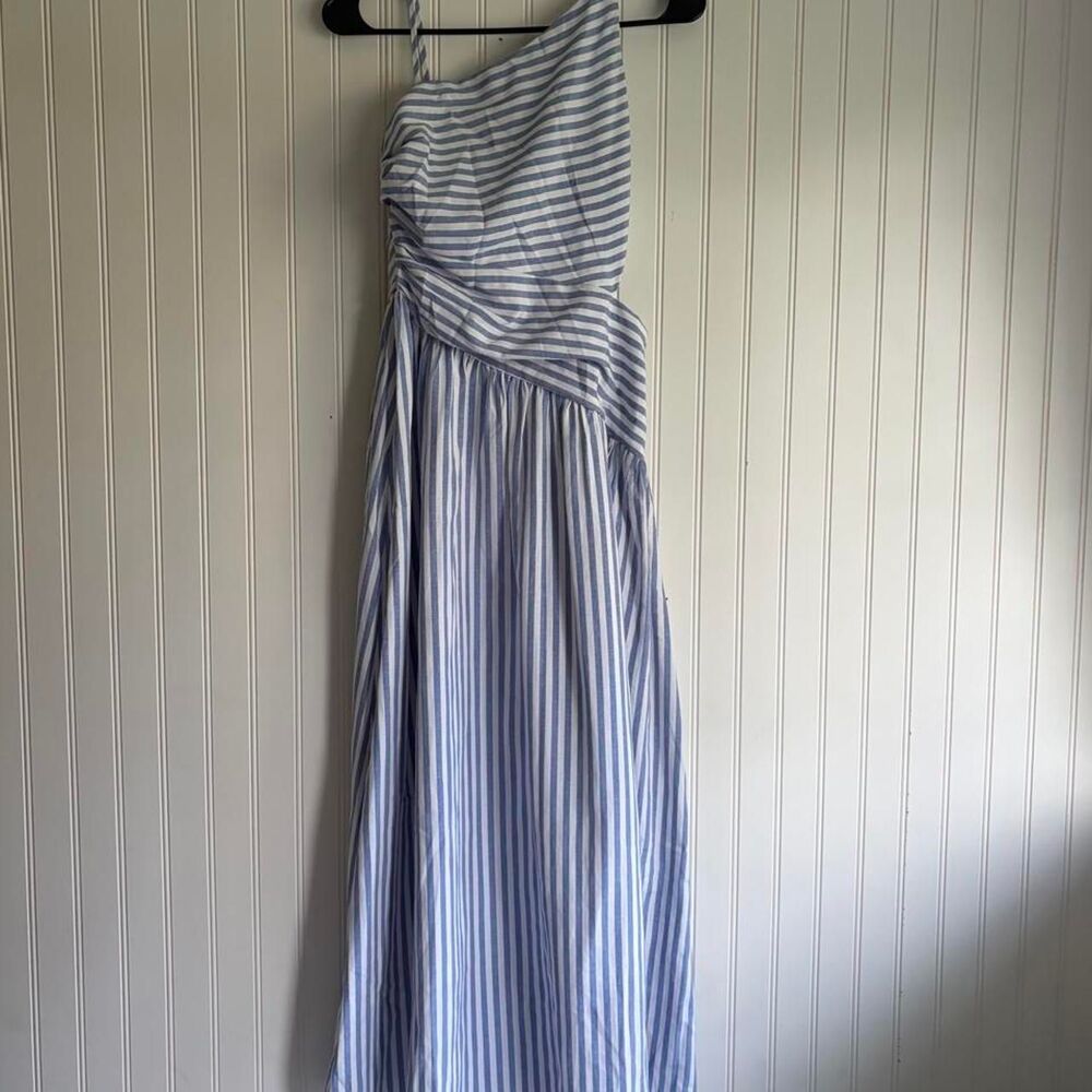 Commense Blue White Striped Cut-Out Asymmetric Maxi Dress XS